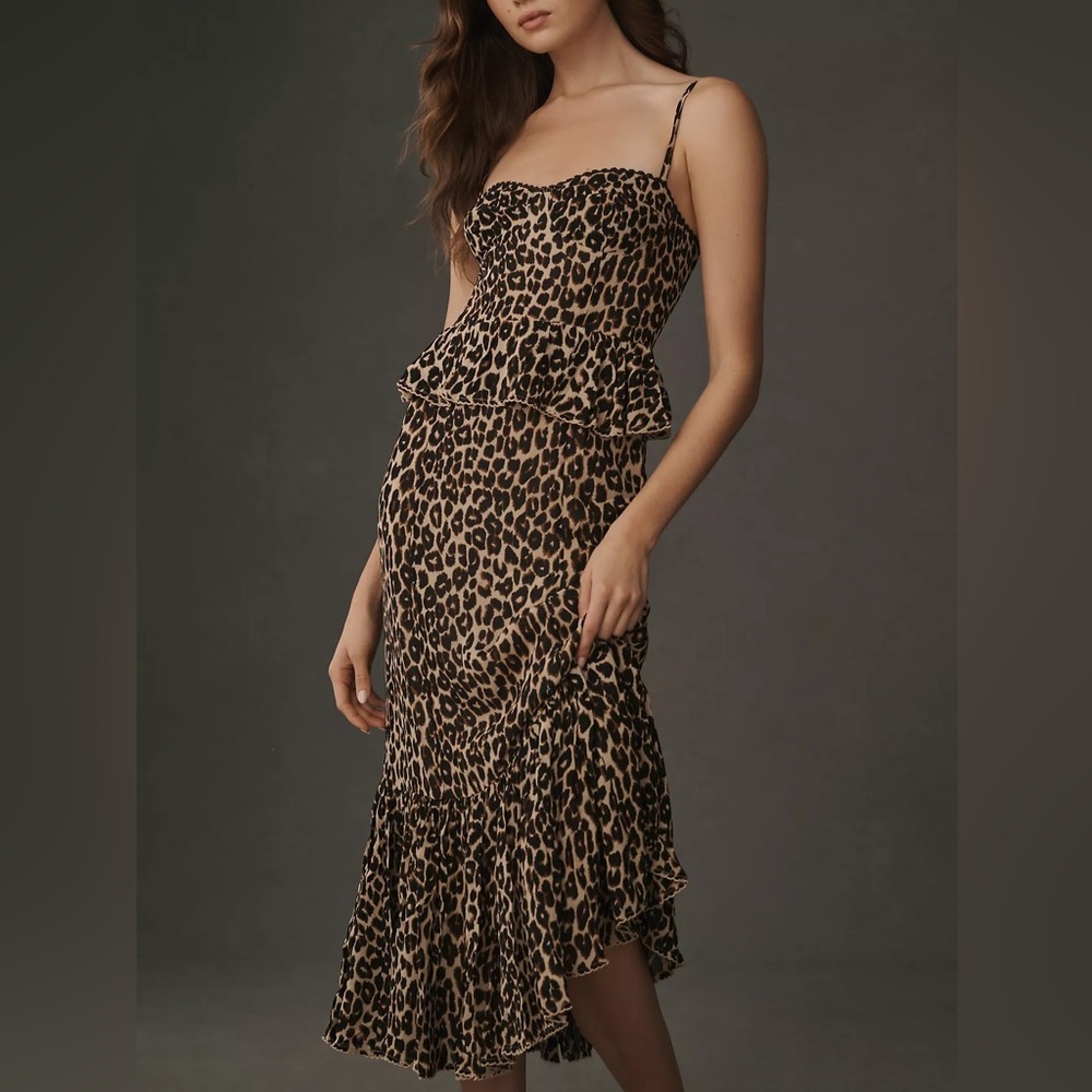 Reformation Felda Leopard Print Ruffle Midi Dress Size 2